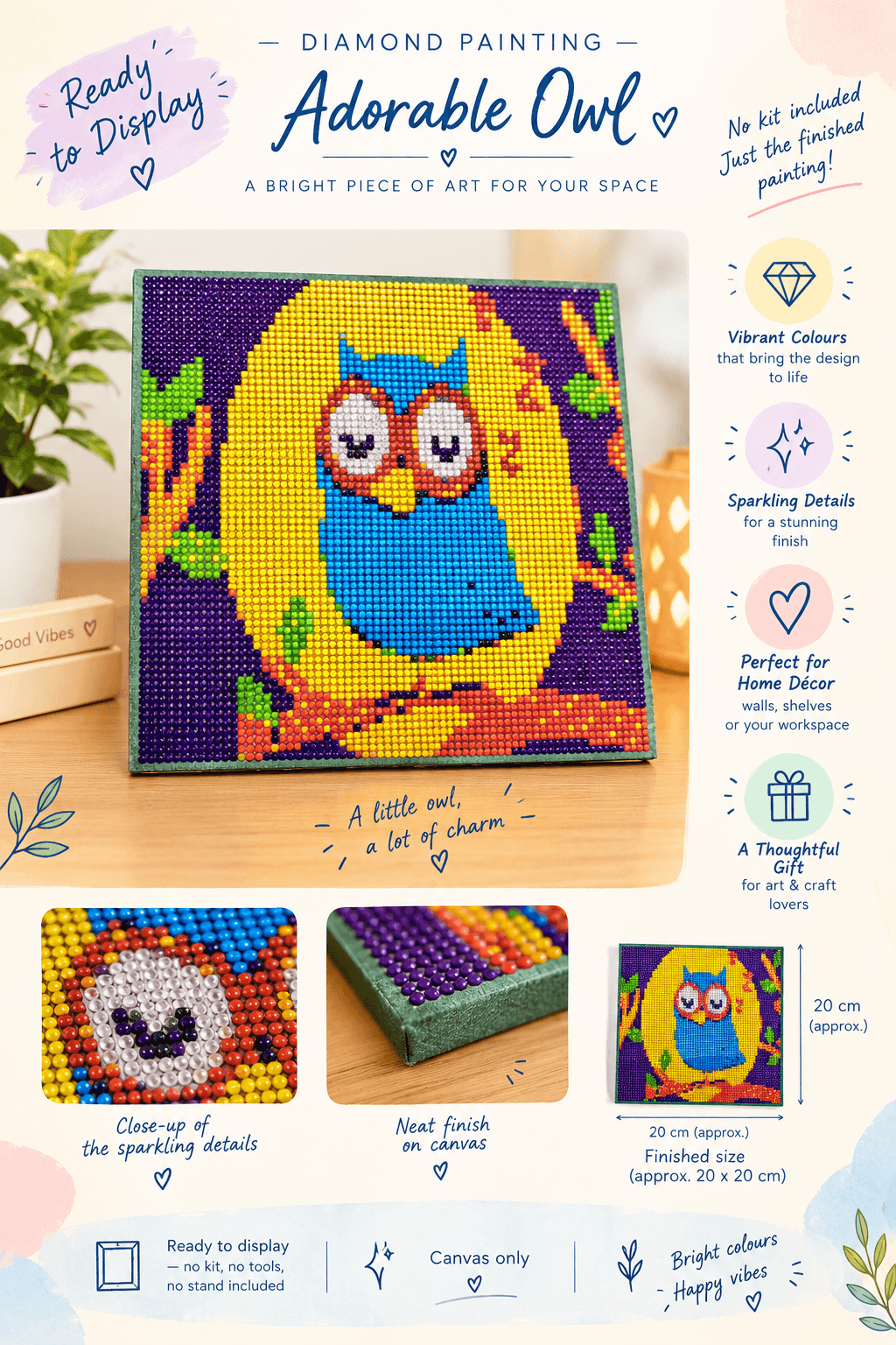 Adorable Owl Diamond Painting (finished product) - Image 1