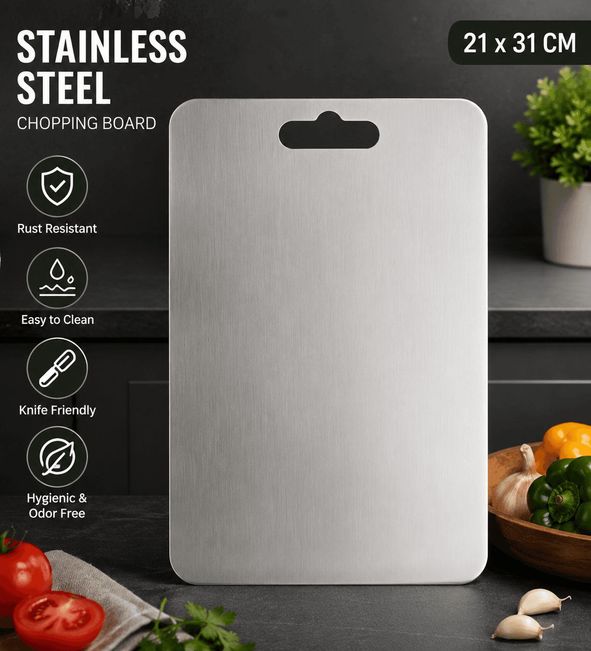 Premium Stainless Steel Chopping Board (21×31 CM) - Image 1