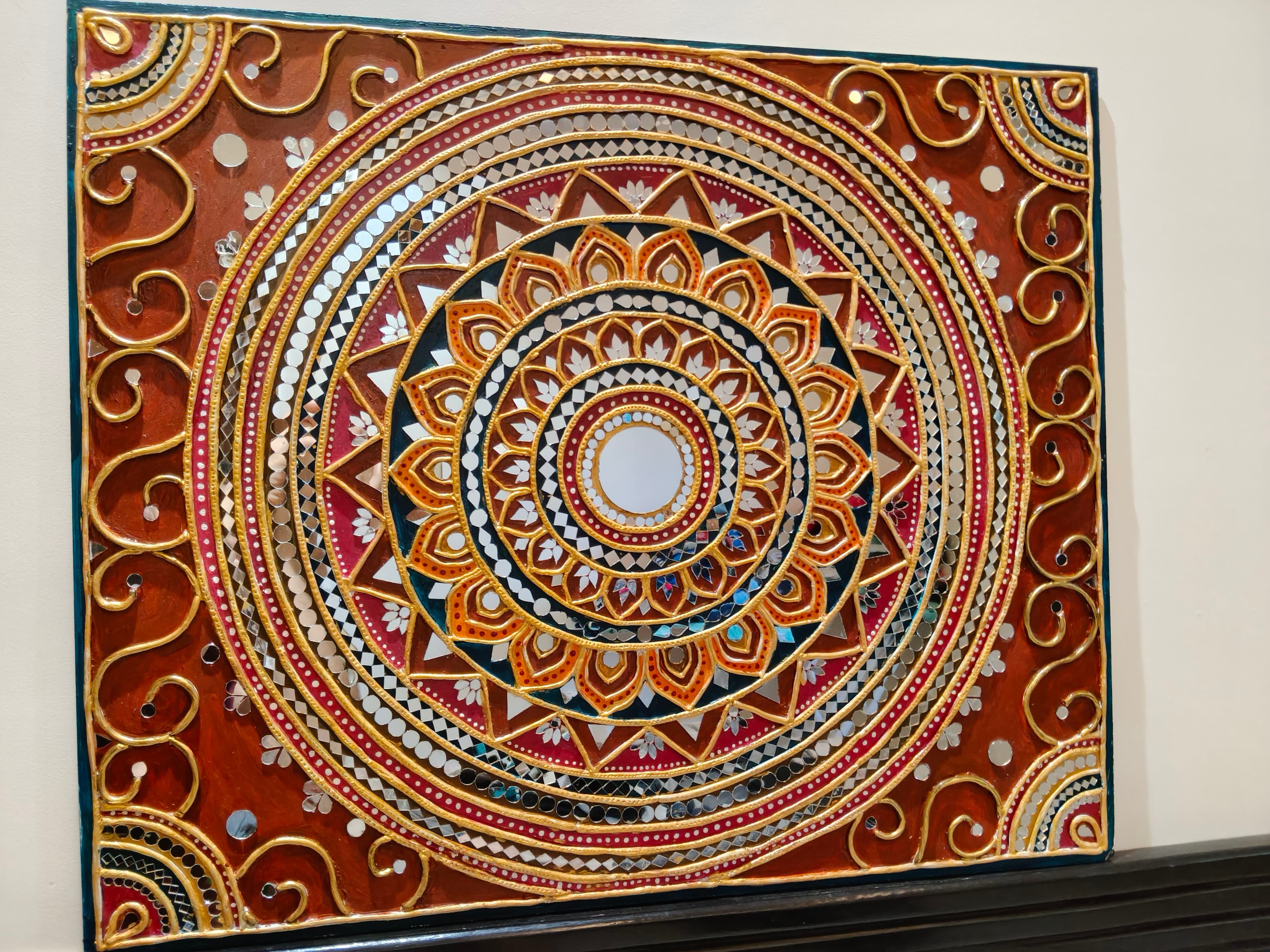 Handcrafted Mandala Lippan Art Wall Decor | 20×20 Inch | Mirror Work | Traditional Indian Art - Image 1